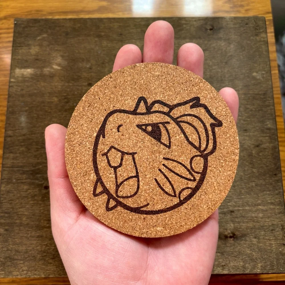 Pokemon Raticate Face Laser Engraved Cork Coaster